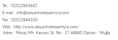 Dalyan Hotel Palmyra telefon numaralar, faks, e-mail, posta adresi ve iletiim bilgileri